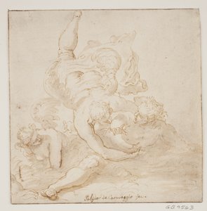 Deux anges portant un homme - Pietro Liberi