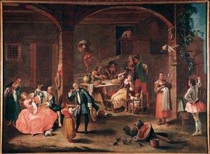 La merenda in campagna (Le goûter à la campagne). Peinture de Pietro Longhi (1702-1785) vers 1750. Venise, Ca