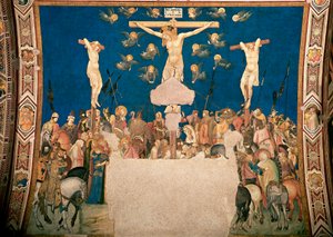 Crucifixion. Fresque de Pietro Lorenzetti (1280/5 vers-1348) 1335-1340. Basilique de San Francesco, Chiesa Inferiore, Assise