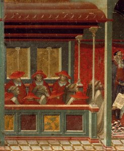 Honorius III approuvant la règle carmélite, (détail) de la prédelle du retable pour Carmine par Pietro Lorenzetti