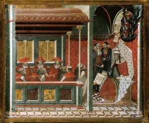 Le pape Honorius III approuvant la règle carmélite (détail) - Pietro Lorenzetti
