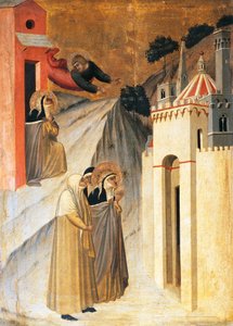 Saint Jean ordonne au bienheureux de construire un couvent à Florence, carreau sur retable de la Bienheureuse Humilité