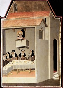 Le saint illettré lit miraculeusement (Polyptyque de la vie de Sainte Humilité) - Pietro Lorenzetti