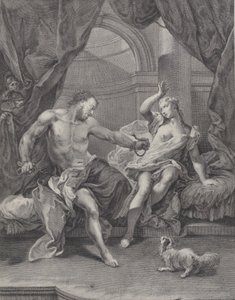 Samson et Dalila assis sur un lit, Samson déchirant les cordes liant sa main..., vers 1730-39