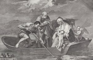 La fuite en Égypte, avec la Sainte Famille dans un bateau, 1730-50 - Pietro Monaco