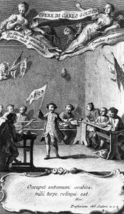 Carlo Goldoni agitant un drapeau en célébration de son année à l