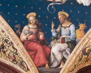Saint Luc et Saint Jean, détail du Père Éternel, avec saints et évangélistes - Pietro Perugino