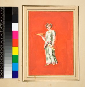 Figure féminine sur piédestal avec patera et amphore
