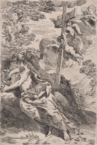 Marie-Madeleine dans le désert, une croix portée par des anges à droite, vers 1630 - Pietro Testa