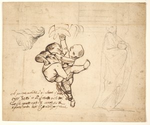 Étude pour deux putti jouant, des feuilles et une figure drapée avec une urne - Pietro Testa