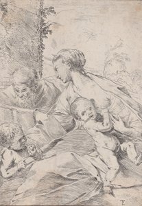 La Sainte Famille avec le petit Saint Jean tenant une pomme - Pietro Testa