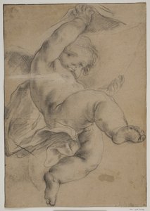Putto volant soulevant un rideau - Pietro da Cortona