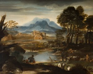 Paysage avec un lac et une ville fortifiée, 1635