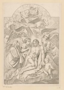 La Sainte Trinité avec Marie, instruments de la Passion et anges - Pietro del Po