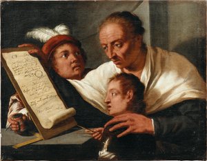 Un enseignant avec deux écoliers, après 1650