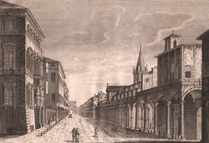 Vue de la Strada Maggiore à Bologne, Émilie-Romagne, Italie (gravure sur cuivre par C Lambertini d