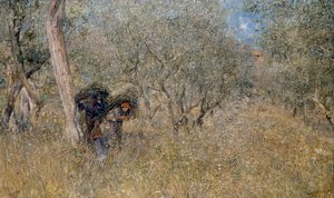 Parmi les oliviers, fascines, par Plinio Nomellini