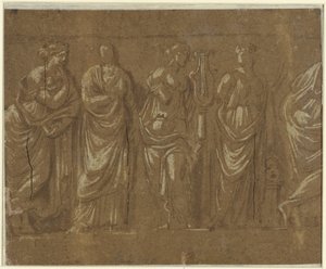 Rangée de muses - Polidoro da Caravaggio (possibly)