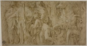 Histoire de Niobé : Niobé recevant des cadeaux des adorateurs ; Jeune homme avec cheval - Polidoro da Caravaggio