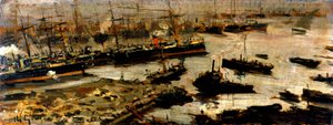Port de Gênes, peinture par Mariani - Pompeo Mariani