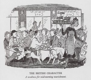 Le Caractère britannique, une faiblesse pour la collation de mi-matinée (lithographie) - Pont (1908 40)