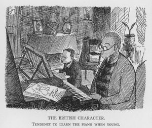 Le caractère britannique, tendance à apprendre le piano quand on est jeune (lithographie)