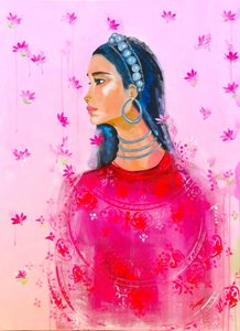 Femme élégante au lotus rose - Poonam Choudhary