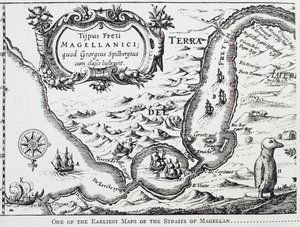 Une des premières cartes du détroit de Magellan, tirée de 