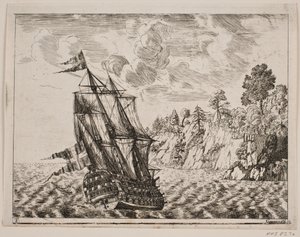 Navire de guerre danois près de la côte rocheuse - Poul Isac Grønvold