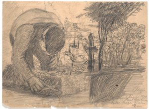 Père pleurant sur la tombe de la mère - Poul S. Christiansen