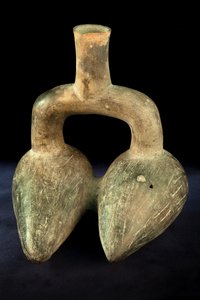 Phytomorphe en céramique à double corps et manche à étrier / Art pr (terre cuite) - Precolombian Precolombian