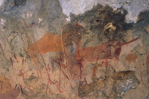 Figures humaines et animales, peintures rupestres des bushmen ou san, Parc Maloti-Drakensberg (Liste du patrimoine mondial de l