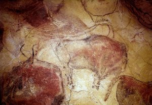 Préhistoire : « bison au repos » peinture rupestre du Paléolithique supérieur (Magdalénien) (entre 16500 et 14000 ans avant notre ère) Âge de pierre. Grotte de Bison, Altamira, Santander, Espagne - Prehistoric Prehistoric