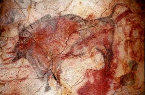Préhistoire : « bison au repos » peinture rupestre du Paléolithique supérieur (Magdalénien) (entre 16500 et 14000 ans). Grotte du Bison, Altamira, Santander, Espagne - Prehistoric Prehistoric