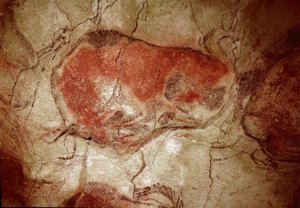 Préhistoire : « bison au repos » peinture rupestre du Paléolithique supérieur (Magdalénien) (entre 16500 et 14000 ans). Grotte du Bison, Altamira, Santander, Espagne - Prehistoric Prehistoric