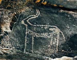 Préhistoire, art rupestre : roche gravée de la représentation d