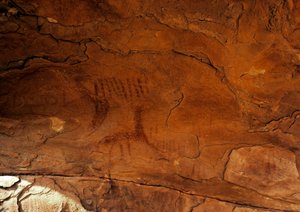 Préhistoire : peinture murale. Âge de pierre 5000-2000 av. J.-C. Taghit, Haut plateau du Hoggar (Ahaggar), Algérie - Prehistoric Prehistoric