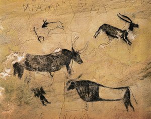 Art rupestre : cervidés et vaches. De l