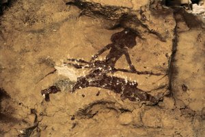 Art rupestre : femme chasseresse. Préhistoire, Paléolithique supérieur. Grotte de Tio Garroso, Espagne - Prehistoric Prehistoric