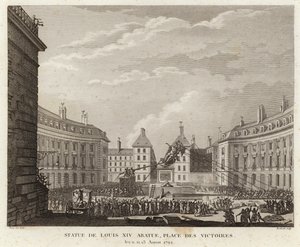 Statue de Louis XIV démontée sur la Place des Victoires