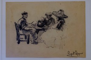 Figures assises, Narcís Puget Riquer, dessin au fusain, musée Puget, maison noble de Can LLaudis, Dalt Vila, Ibiza, îles Baléares, Espagne - Puget Riquer