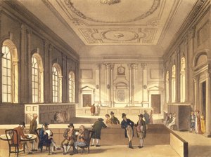 Salle des dividendes à South Sea House, pub. par R. Ackermann, 1810