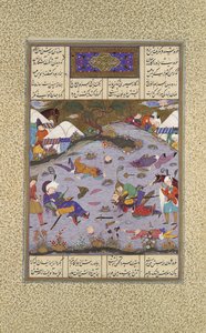 Giv venge Bahram en tuant Tazhav, Folio 248r du Livre de Shahnama, vers 1525-30