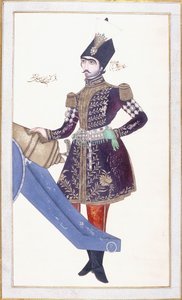 Portrait de Nasir al-Din Shah, main reposant sur un canon, c. 1853-4