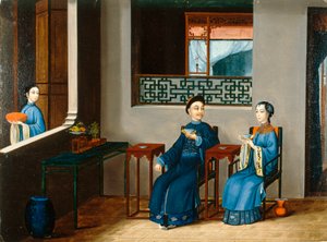 Un couple buvant du thé, c.1800 - Qing Dynasty Chinese School