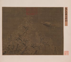Pêcher seul dans une rivière gelée - Qing Dynasty Chinese School