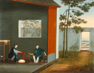 Deux femmes filant - Qing Dynasty Chinese School