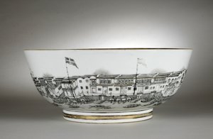 Bol à punch peint avec des entrepôts ou Hongs, Canton (Guangzhou) - Qing Dynasty   Qianlong Period Chinese School