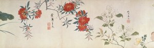 Fleurs, rouleau de main (encre et couleur sur papier) - Qing Dynasty Chinese School