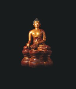 Figure monumentale impériale en bois doré laqué du Bouddha de la Médecine - Qing Dynasty Chinese School